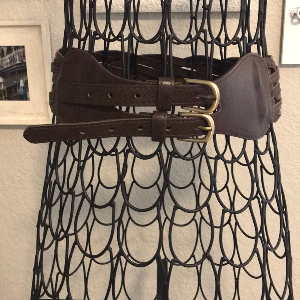 Brown Braided Corset Belt with Brass Hardware